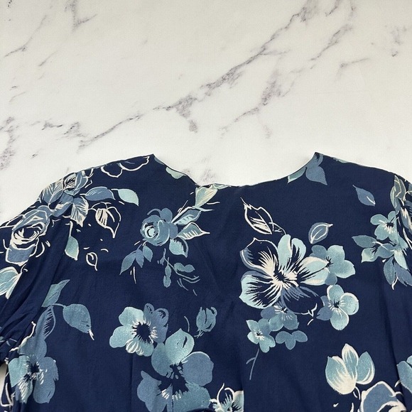 Katy D Womens Vintage 90s Babydoll Dress Size 18 Blue Floral Short Sleeve - Picture 7 of 9